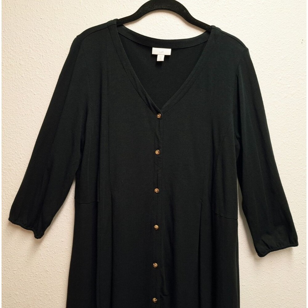 J.Jill Black Cotton Blend Button Up 3/4 Sleeve Midi Dress Medium Tall - Picture 3 of 12